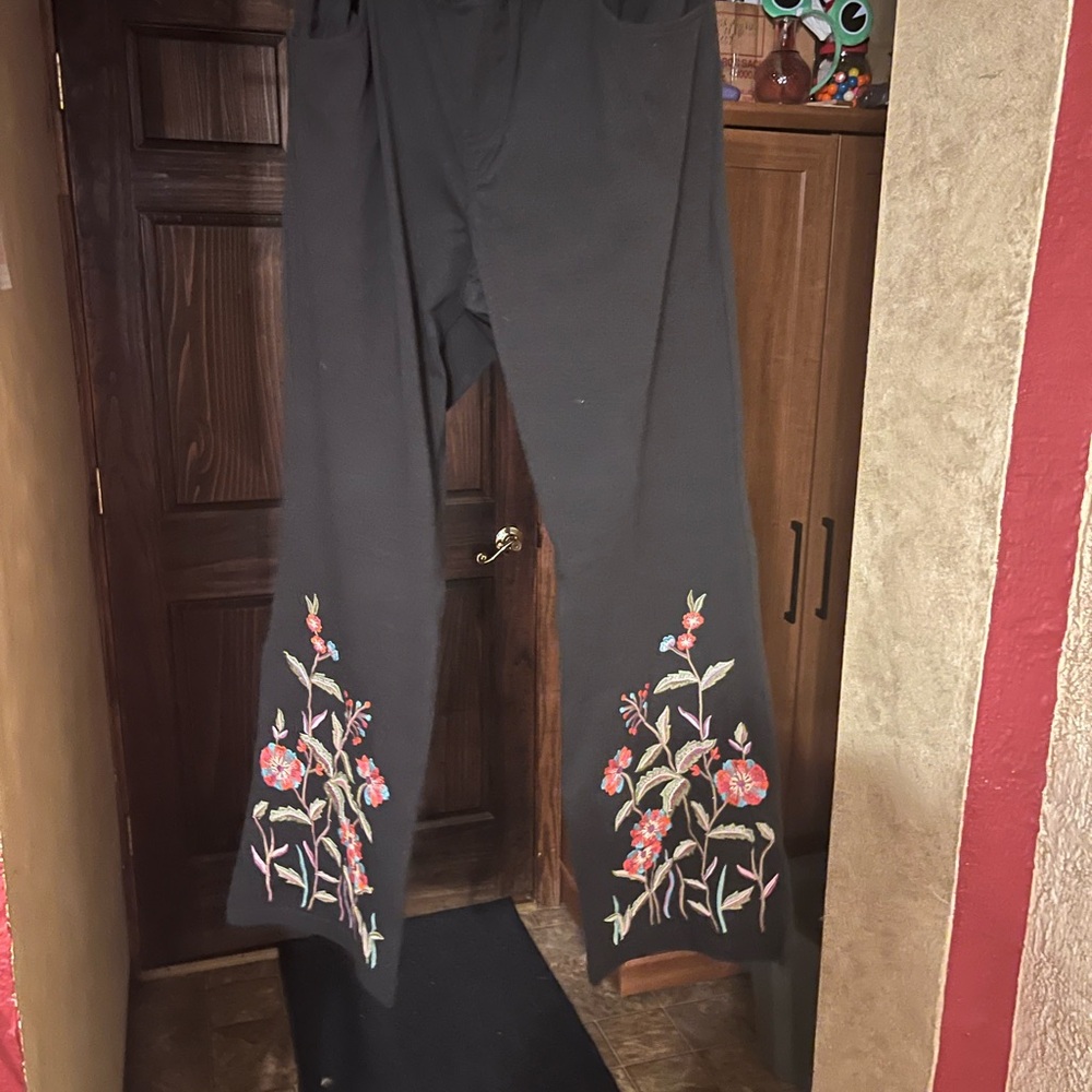 Knit embroidered Black Pants. Pockets as well. Adorable and never worn.